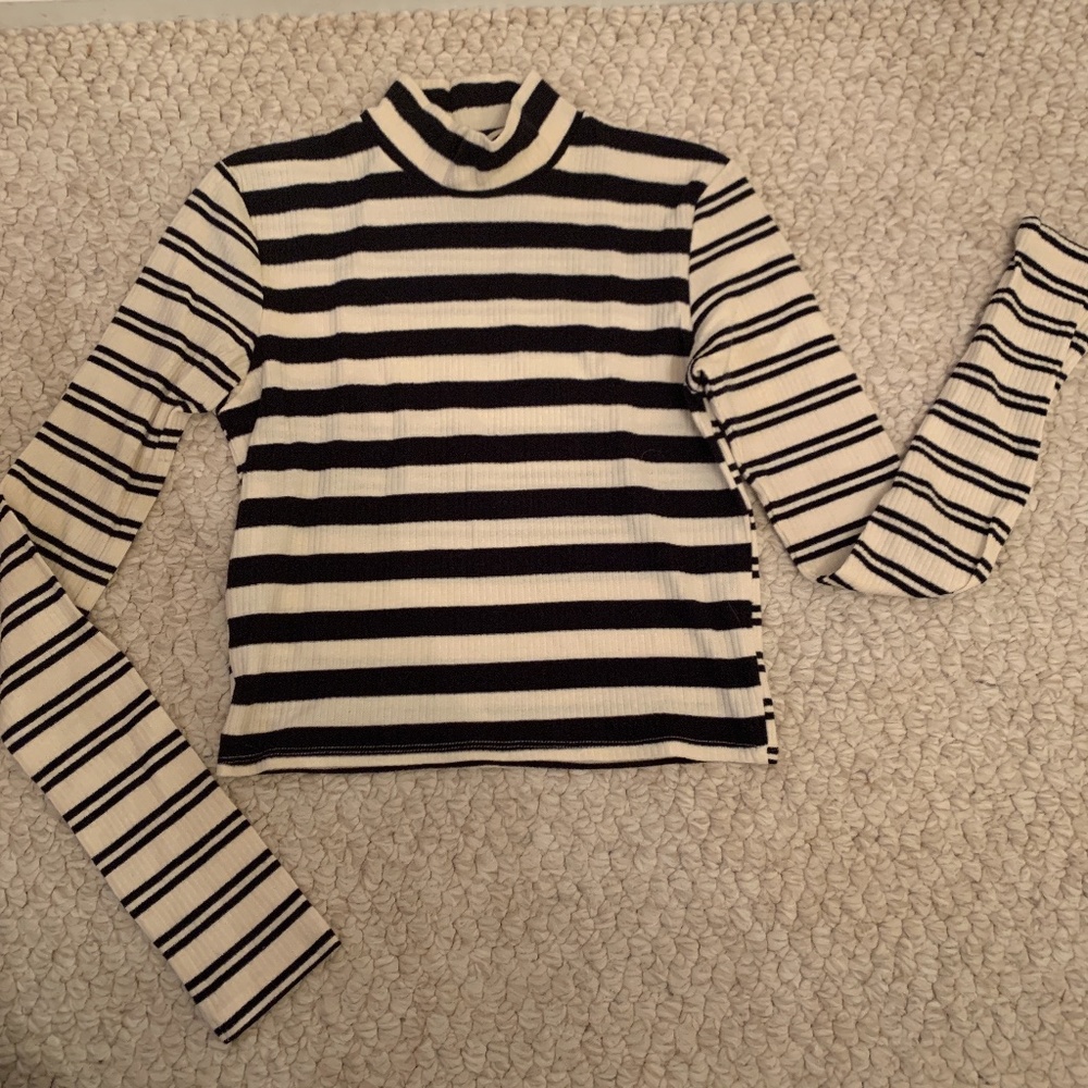 Topshop Striped Mock Neck Top